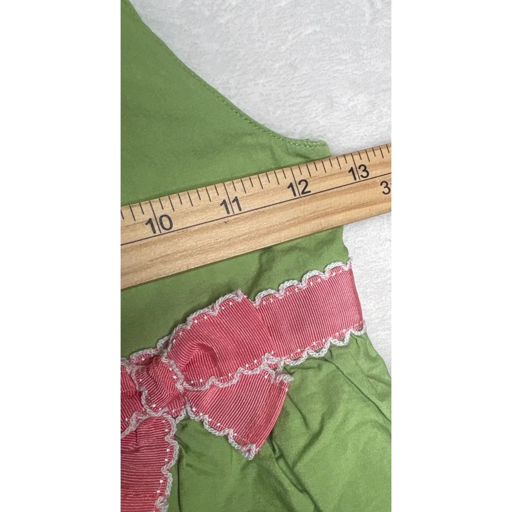 Gymboree Tiered Ruffle Dress Size 10 Green Pink Bow Cotton Sundress